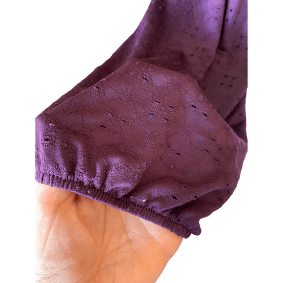 Peppermint Womens Top Boho Peasant Purple Off On Shoulder Eyelet Cropped Large - Picture 5 of 12